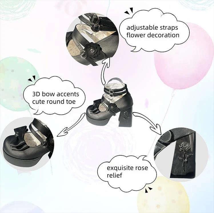 Dreamland - 11 cm Sweet Lolita Shoes with High Platform & Rose Print Heel - Image 20