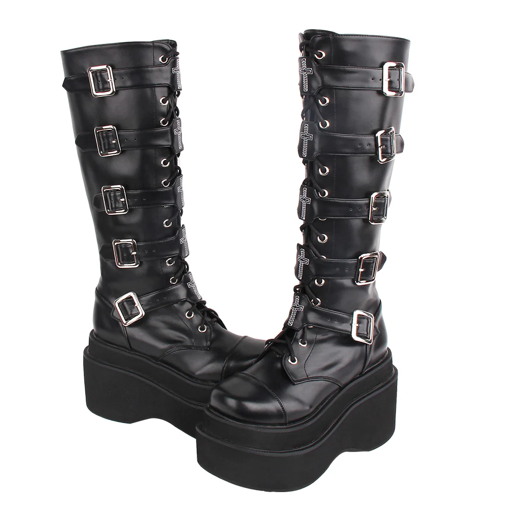 Angelic Imprint - J-fashion Punk Lolita Classic Black High Boots - Image 8