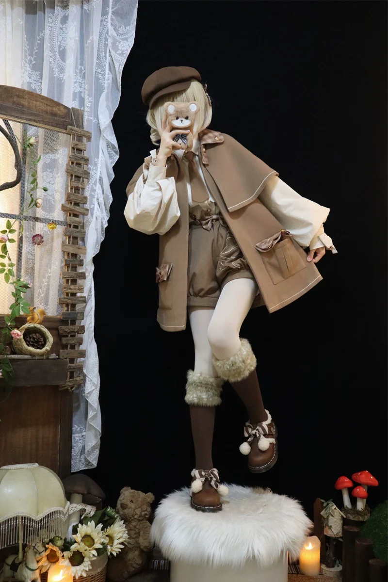 Piggy Bun - Detective Goose - Autumn Winter Lolita Cape Retro Cute Woolen Lolita Coat - Image 5