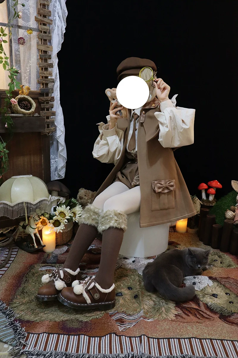 Piggy Bun - Detective Goose - Autumn Winter Lolita Cape Retro Cute Woolen Lolita Coat - Image 6