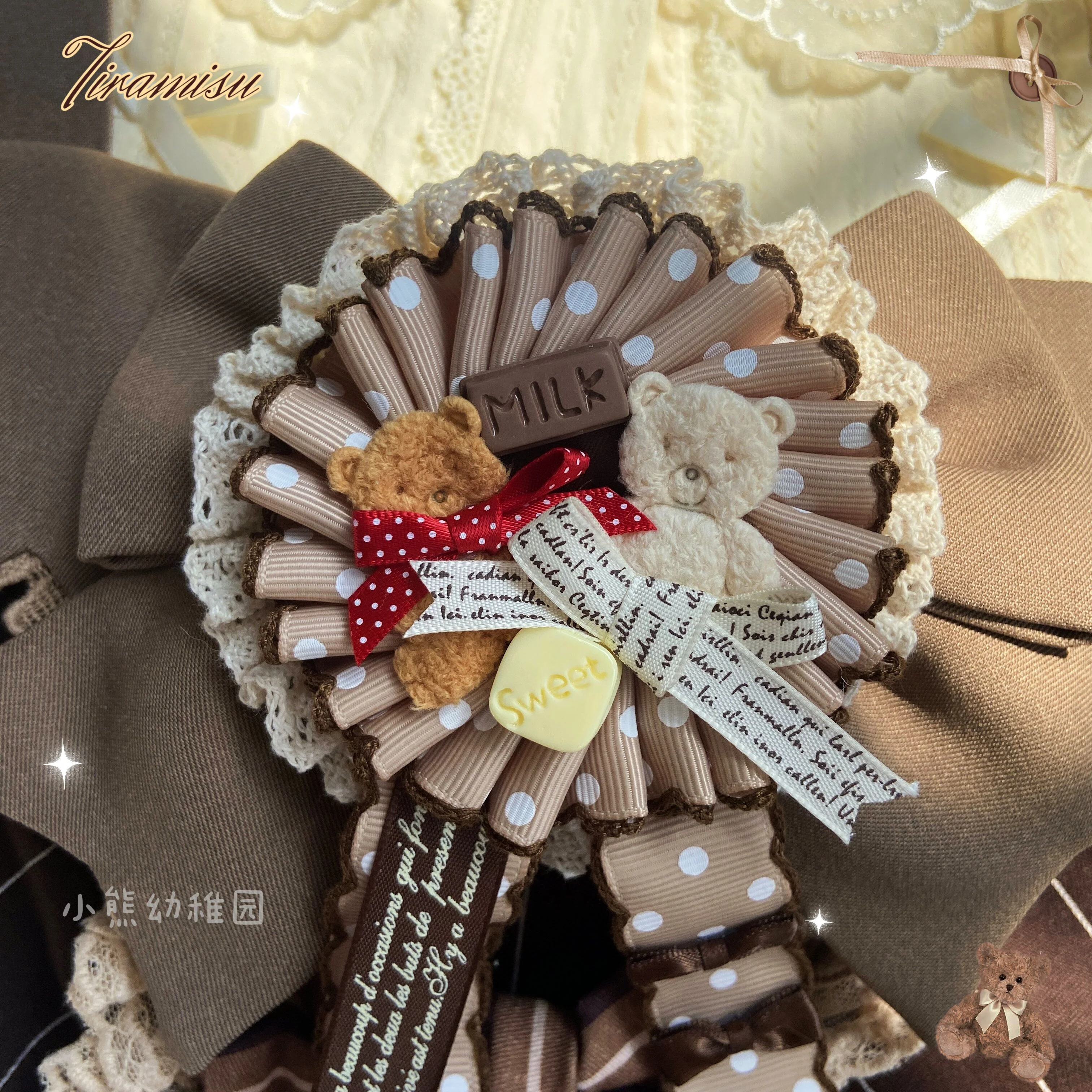 Bear Doll - Augustina - Kawaii Lolita Chocolate Paired Brooch and Hair Clip - Image 17