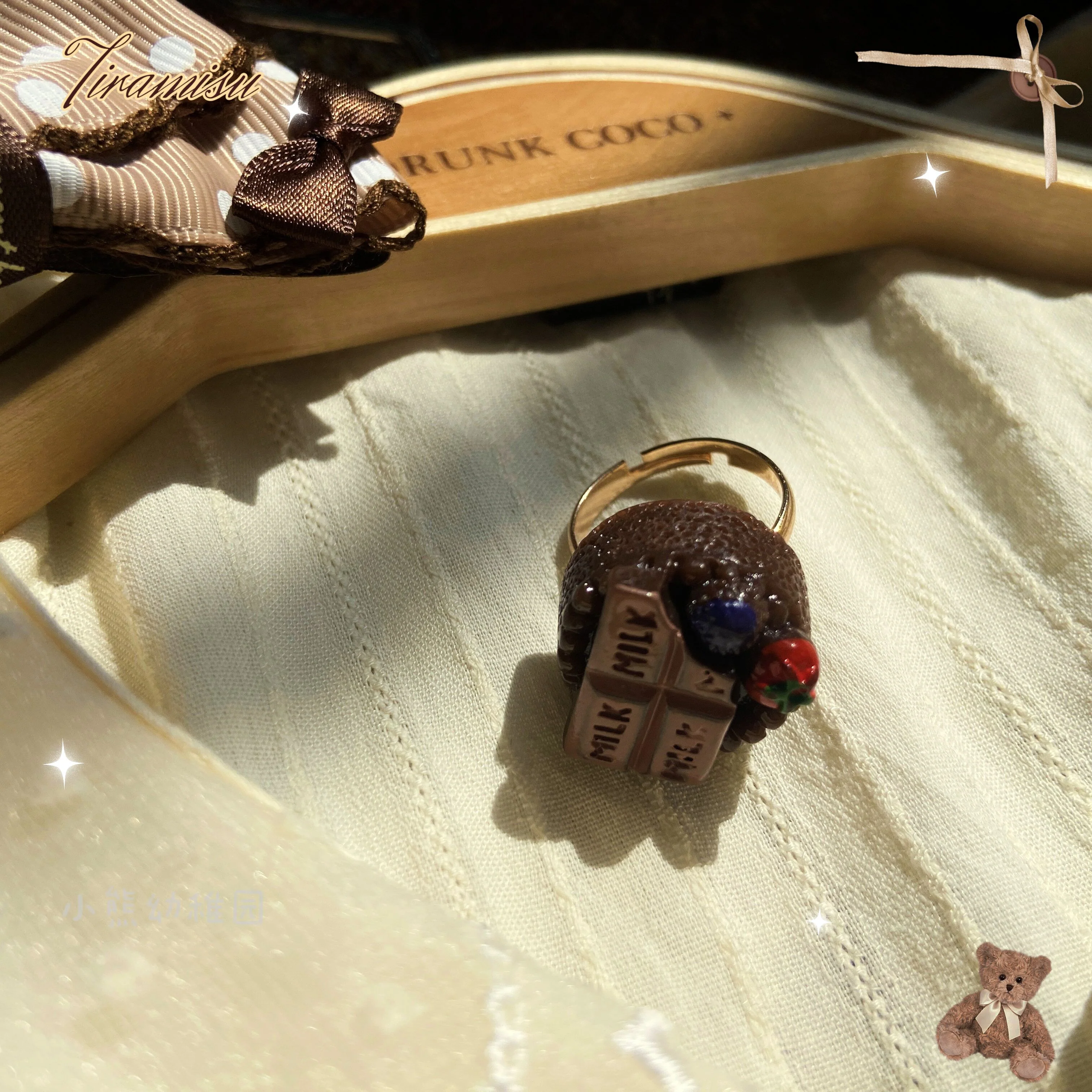 Bear Doll - Augustina - Kawaii Lolita Chocolate Paired Brooch and Hair Clip - Image 6