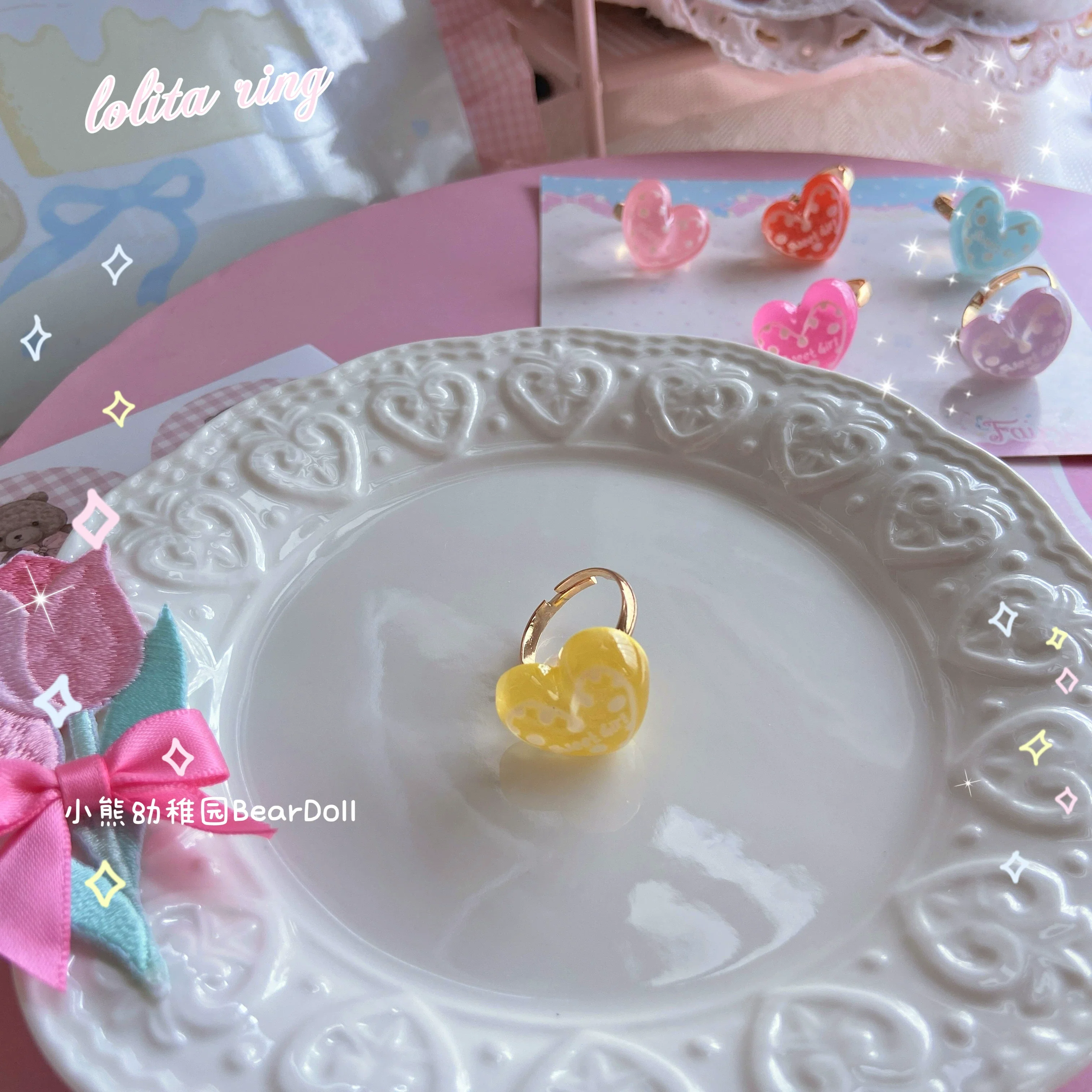 Bear Doll - Kawaii Lolita Ring Adjustable Shell Heart Shape Accessories - Image 11