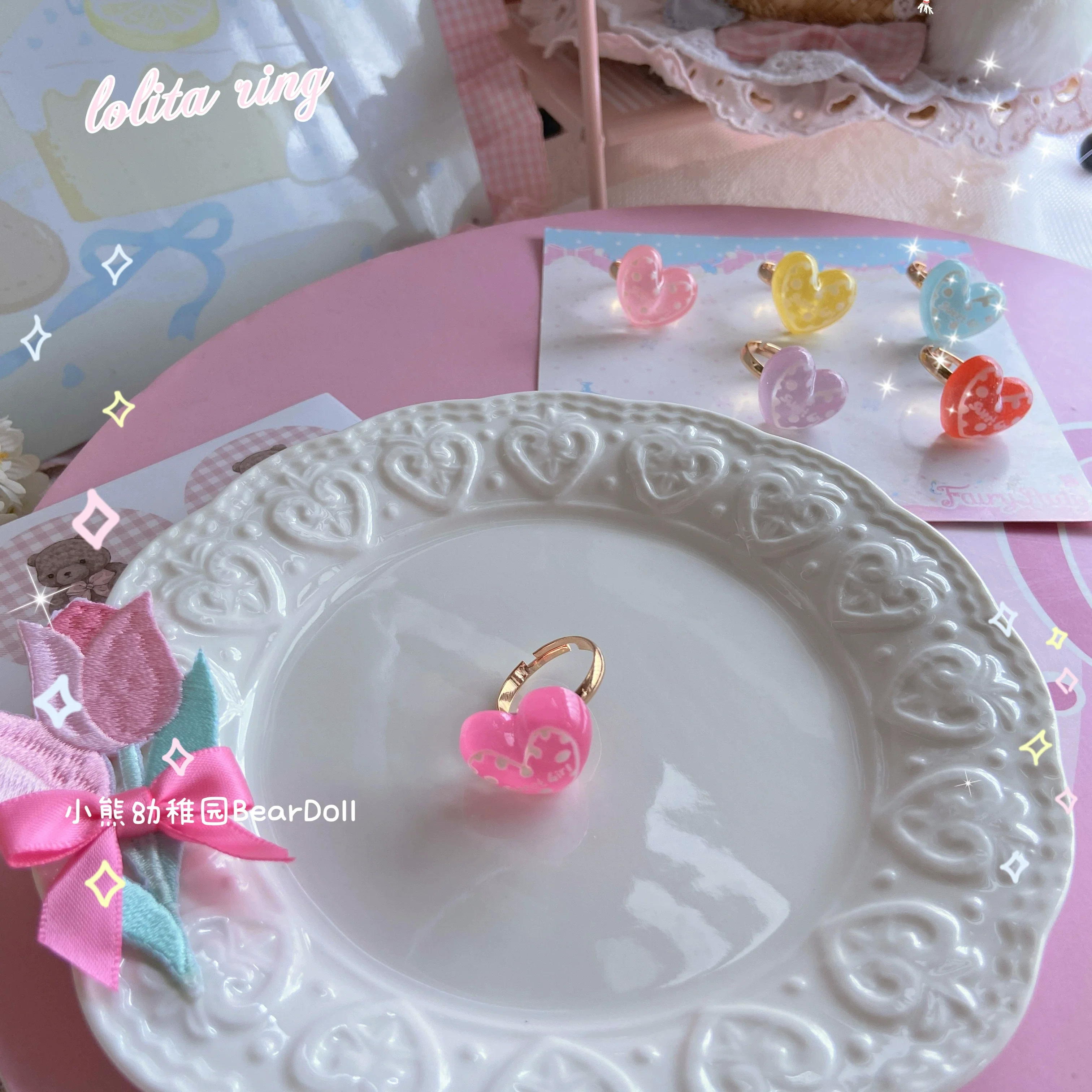 Bear Doll - Kawaii Lolita Ring Adjustable Shell Heart Shape Accessories - Image 12