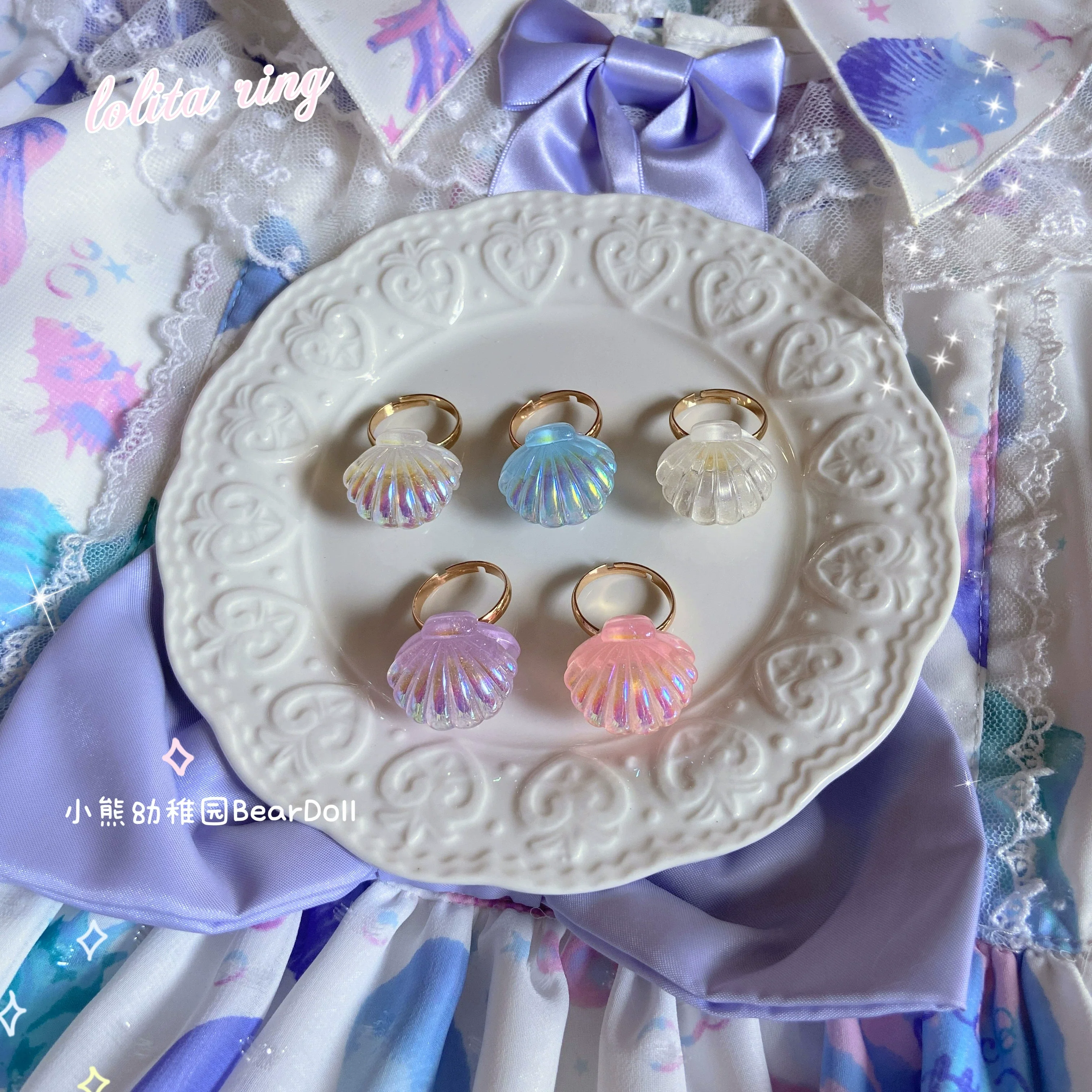 Bear Doll - Kawaii Lolita Ring Adjustable Shell Heart Shape Accessories - Image 16