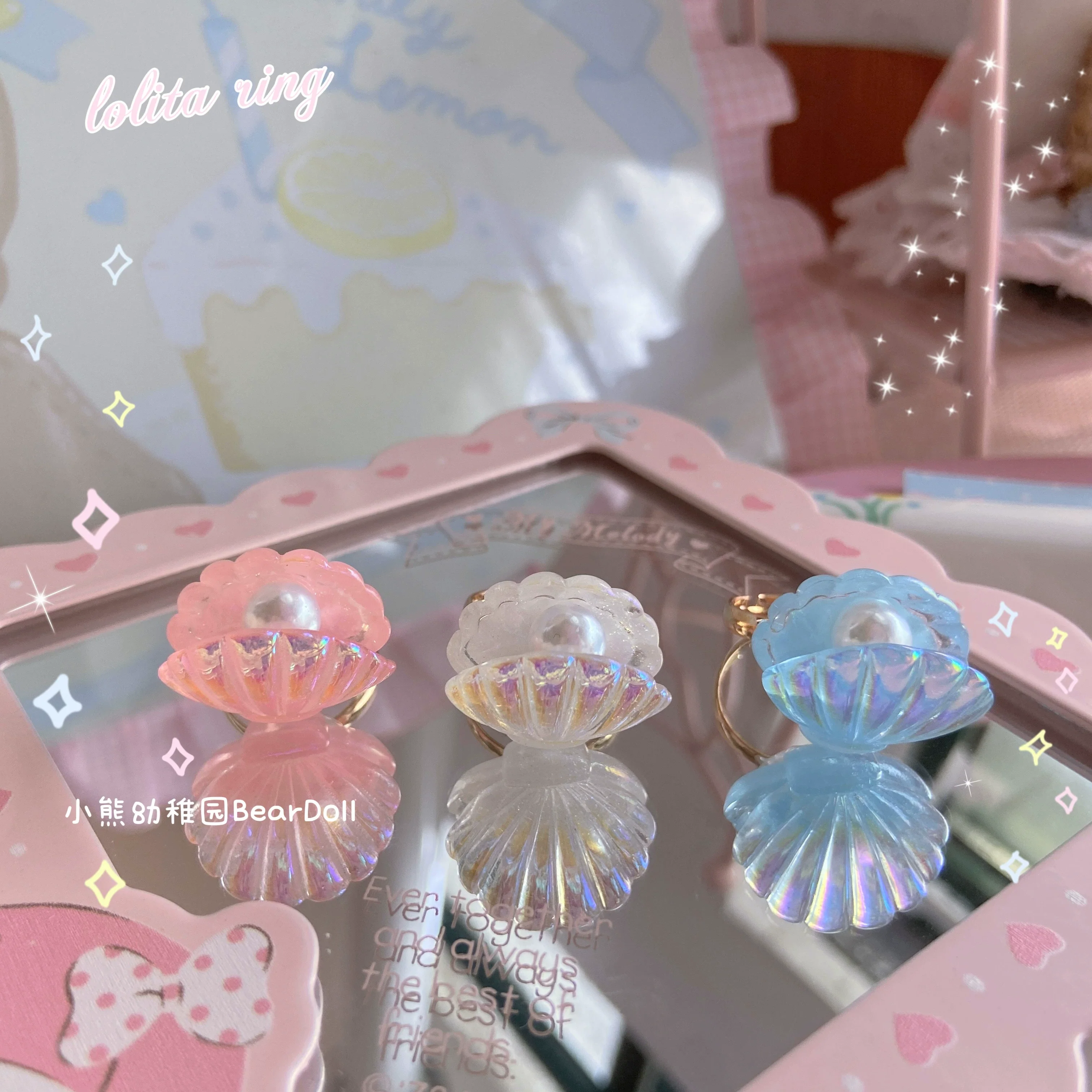 Bear Doll - Kawaii Lolita Ring Adjustable Shell Heart Shape Accessories - Image 19