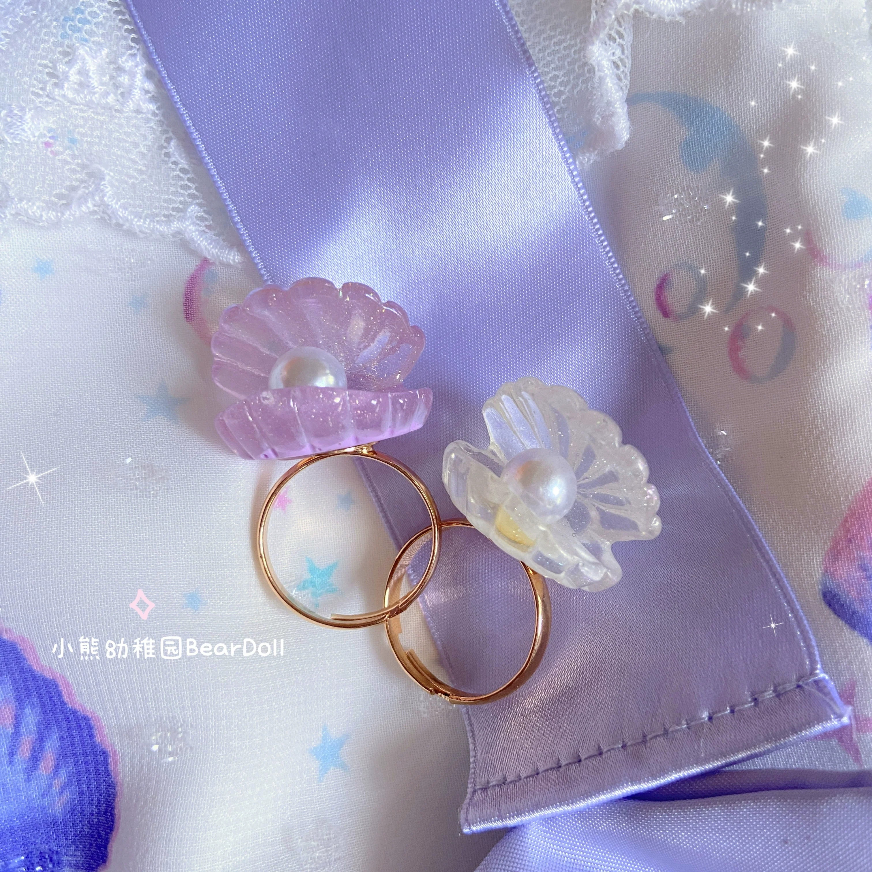 Bear Doll - Kawaii Lolita Ring Adjustable Shell Heart Shape Accessories - Image 22