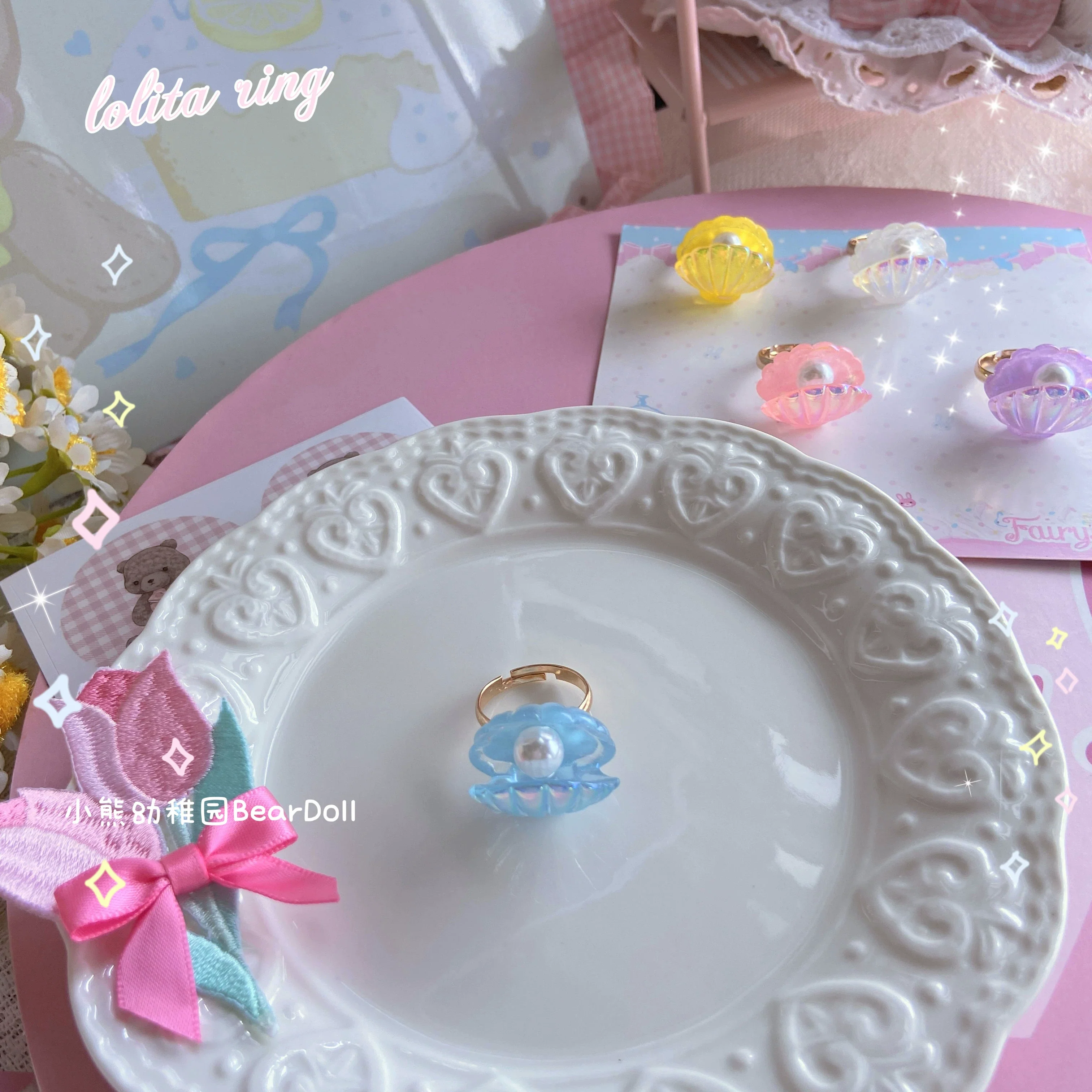 Bear Doll - Kawaii Lolita Ring Adjustable Shell Heart Shape Accessories - Image 27