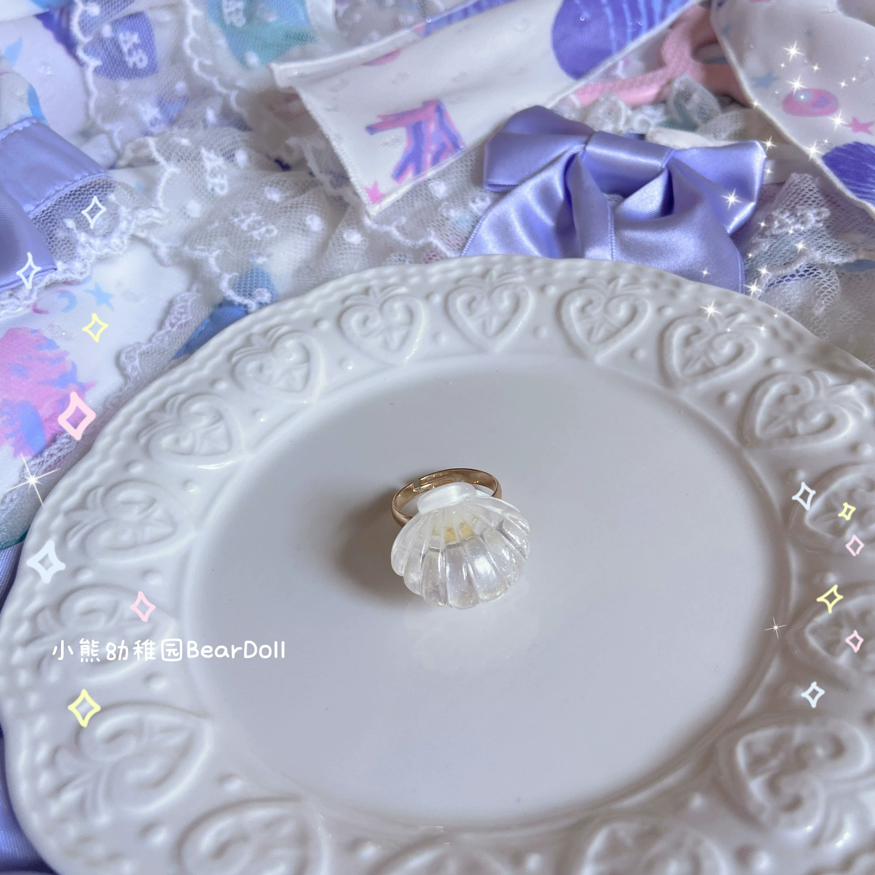 Bear Doll - Kawaii Lolita Ring Adjustable Shell Heart Shape Accessories - Image 31