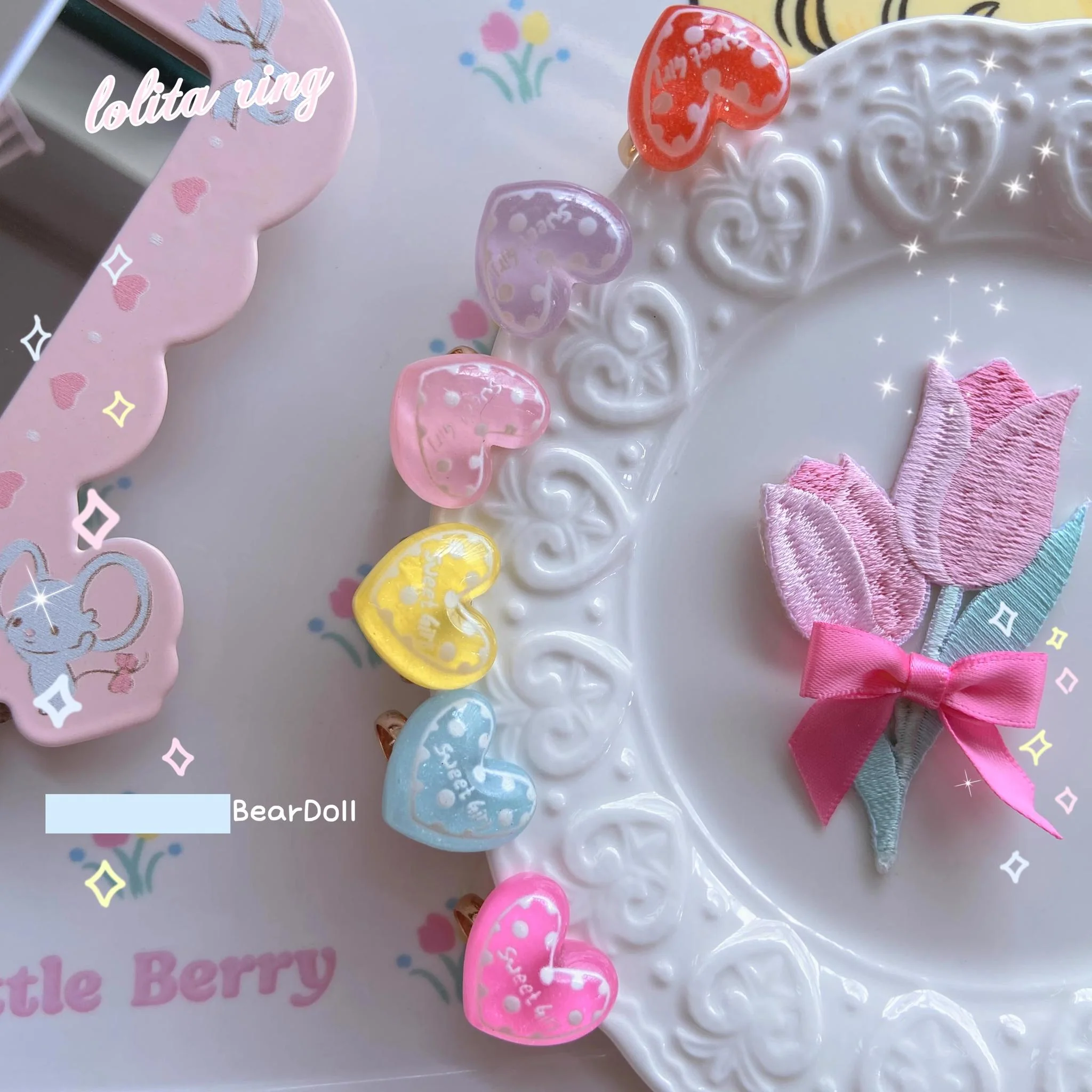 Bear Doll - Kawaii Lolita Ring Adjustable Shell Heart Shape Accessories - Image 5
