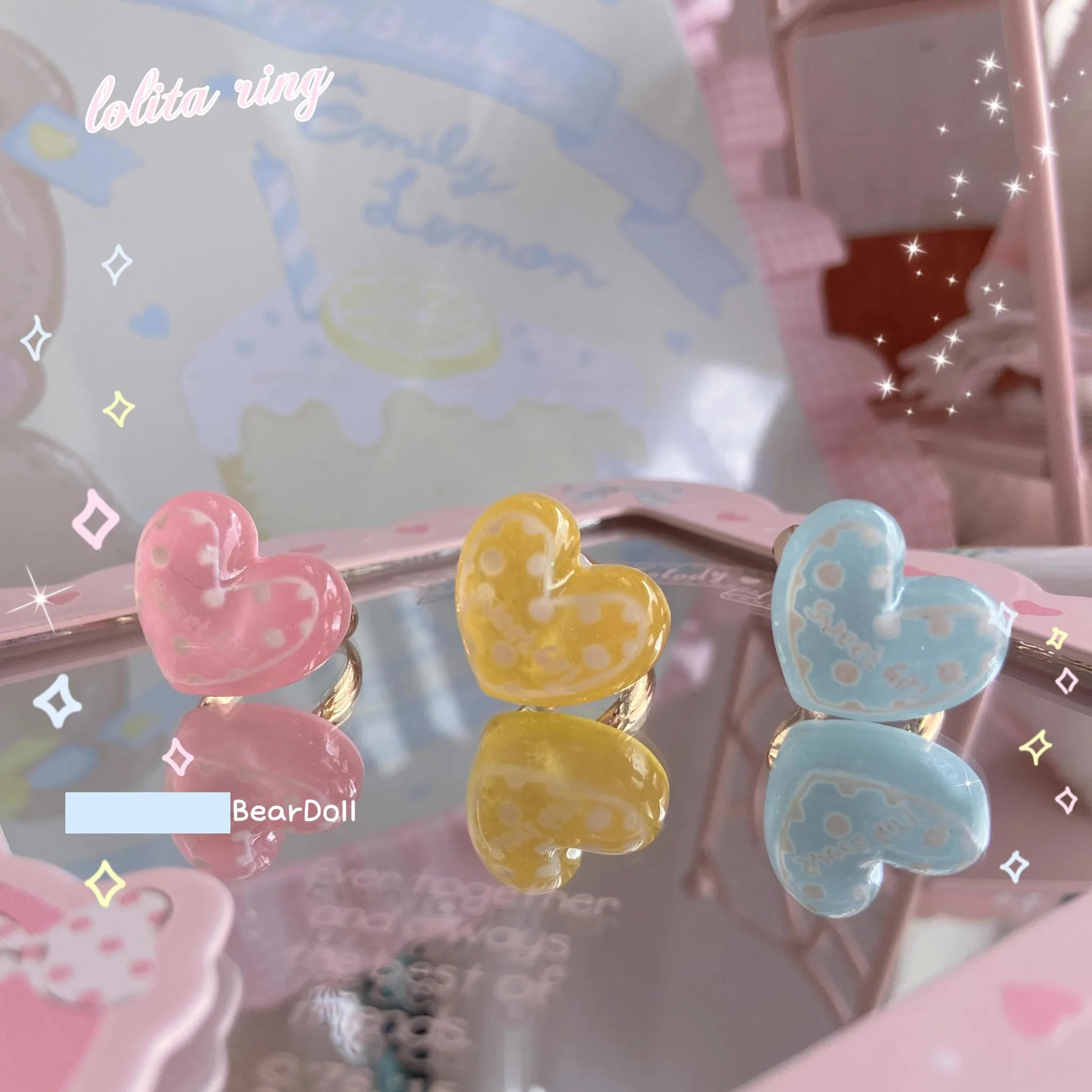 Bear Doll - Kawaii Lolita Ring Adjustable Shell Heart Shape Accessories - Image 6