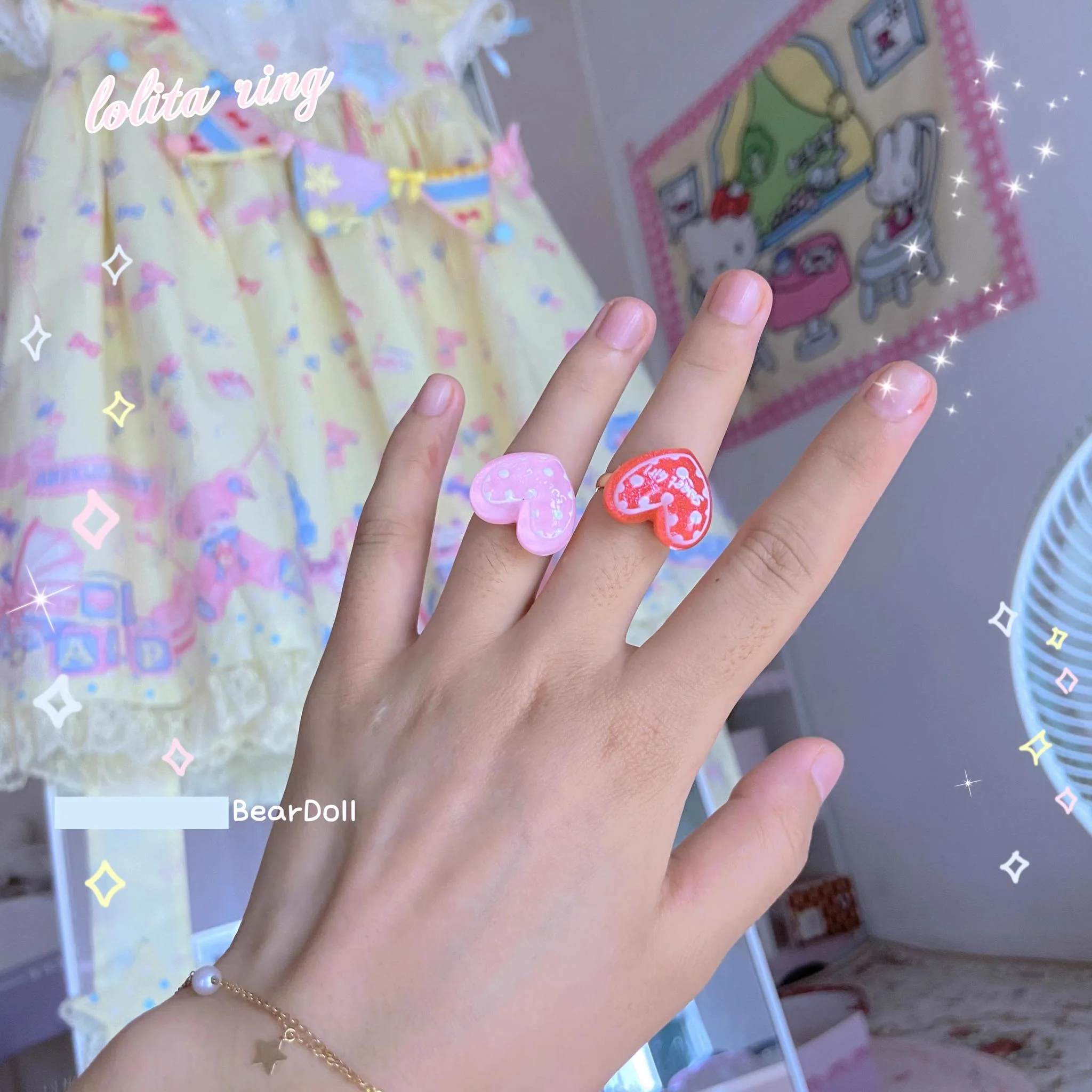 Bear Doll - Kawaii Lolita Ring Adjustable Shell Heart Shape Accessories - Image 7