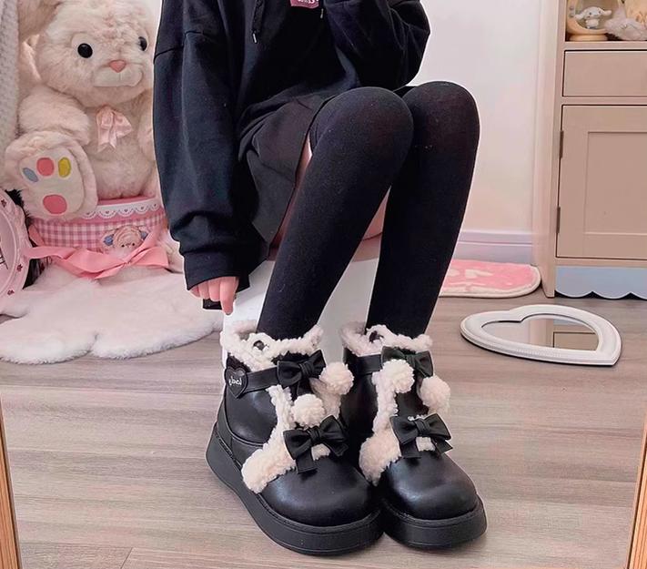 Beauty Bunny - Furry Bear - Winter Cute Lolita Shoes Short Snow Boots - Image 25