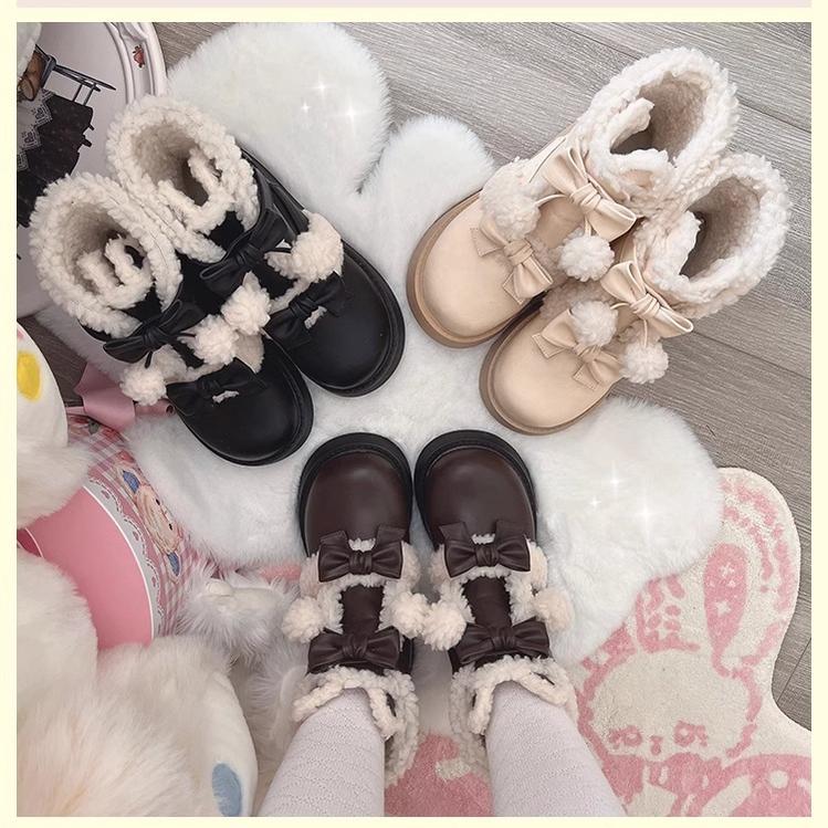 Beauty Bunny - Furry Bear - Winter Cute Lolita Shoes Short Snow Boots - Image 4