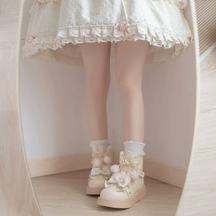Beauty Bunny - Milk Bear - Winter Lolita Shoes Thick Sole Fleece Snow Boots - Image 21