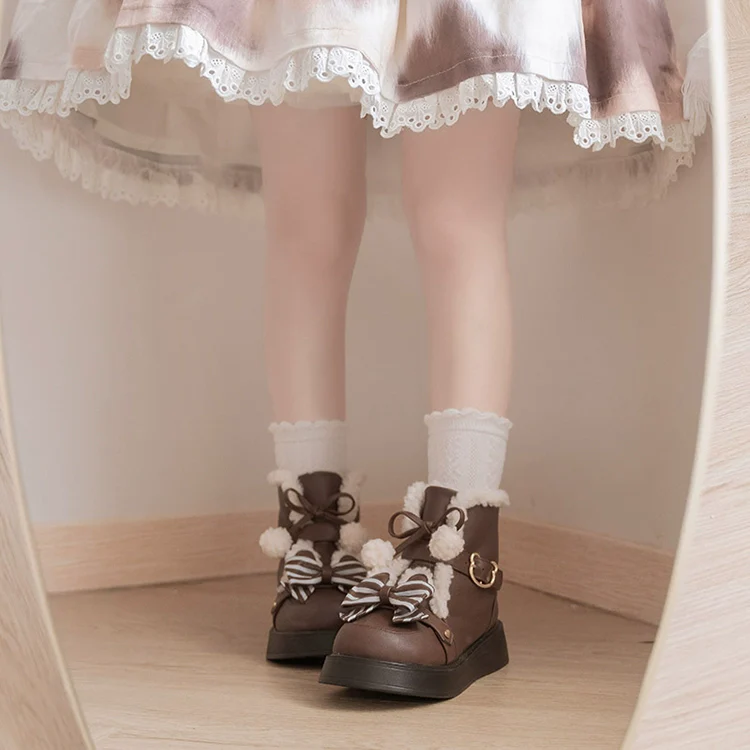 Beauty Bunny - Milk Bear - Winter Lolita Shoes Thick Sole Fleece Snow Boots - Image 3