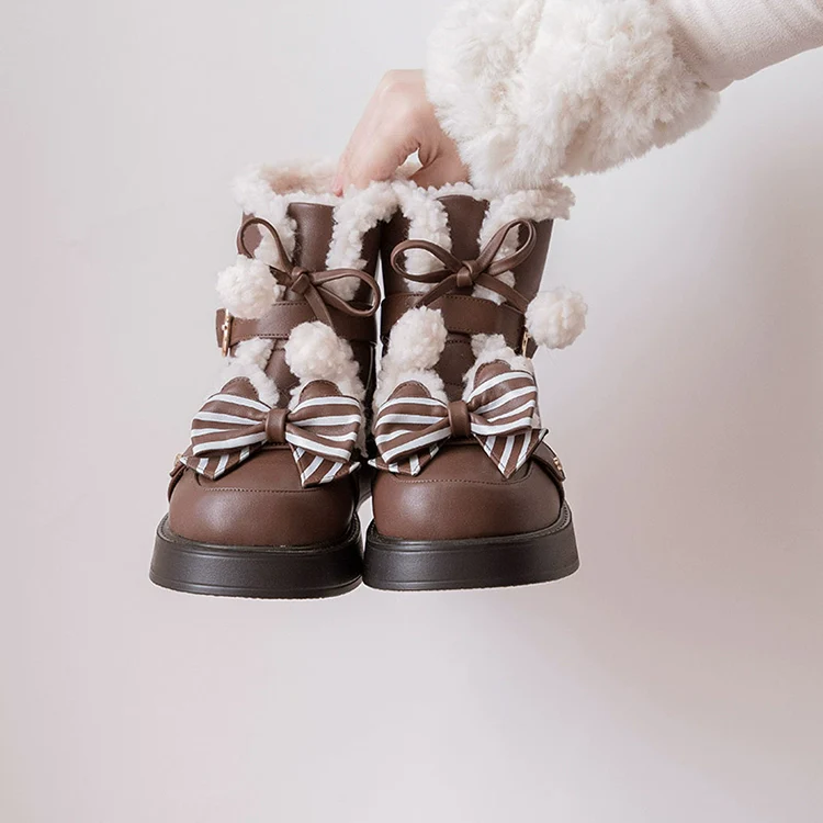 Beauty Bunny - Milk Bear - Winter Lolita Shoes Thick Sole Fleece Snow Boots - Image 7