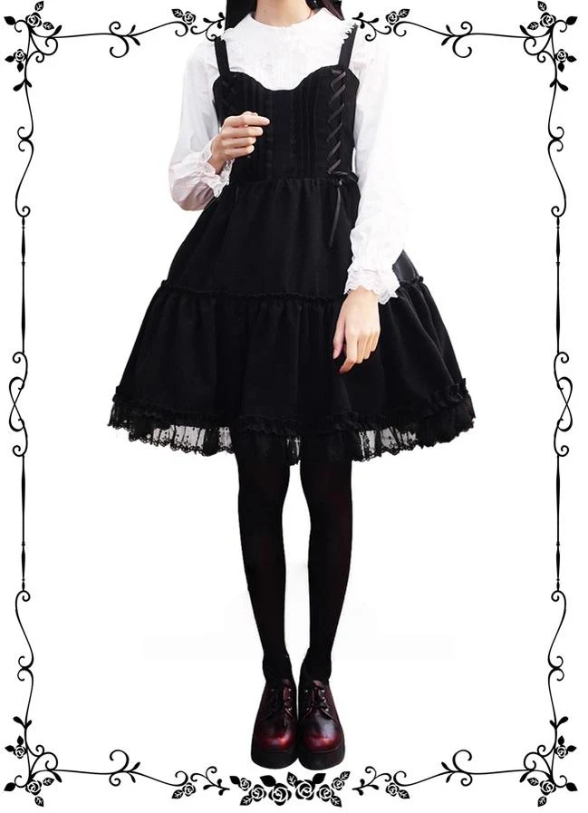 Garden Waltz - Black Elegant Lolita JSK, Knee Length Dress