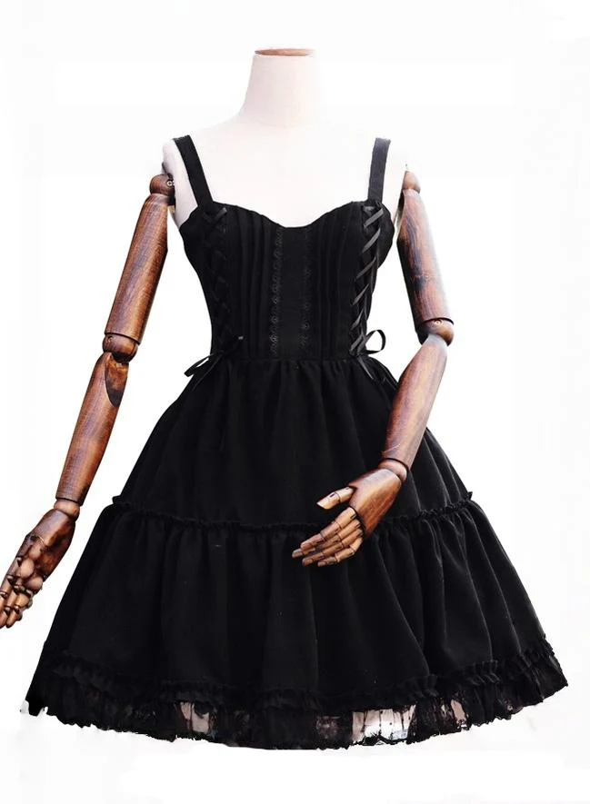 Garden Waltz - Black Elegant Lolita JSK, Knee Length Dress - Image 4