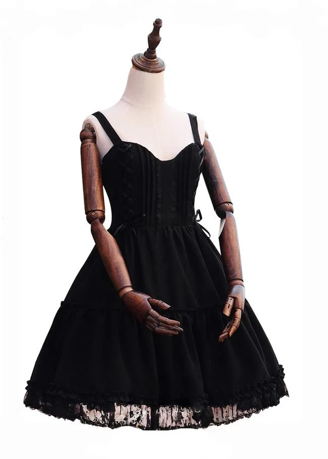 Garden Waltz - Black Elegant Lolita JSK, Knee Length Dress - Image 6