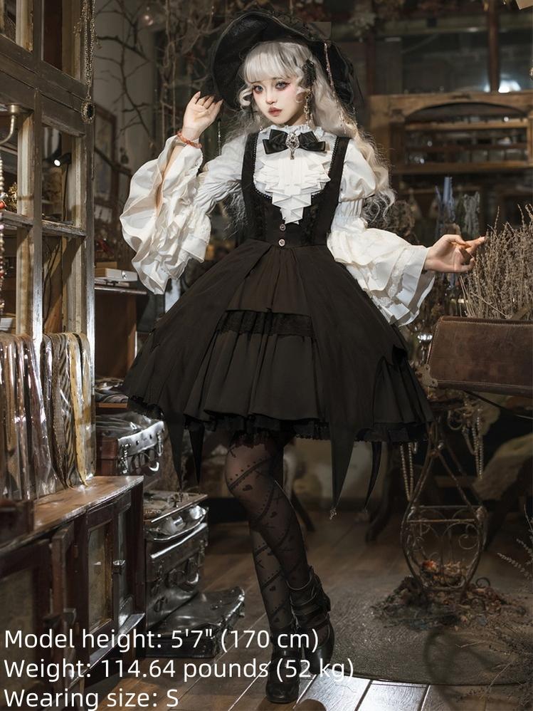 Dawn Witch - Black Gothic Lolita JSK Dress + White Blouse - Image 10