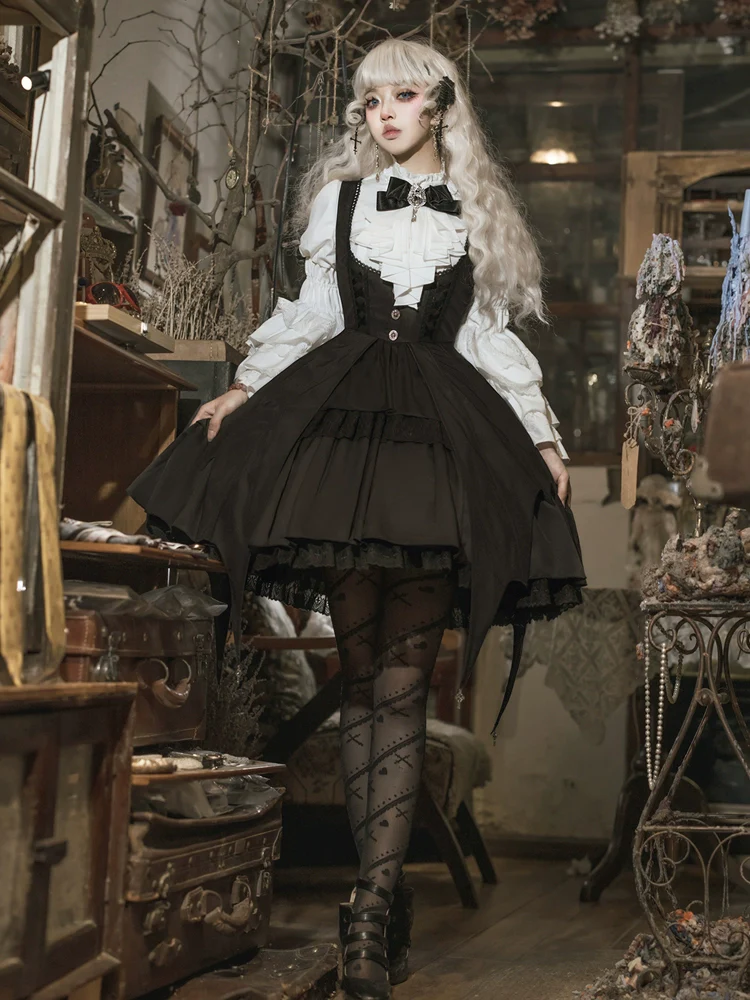 Dawn Witch - Black Gothic Lolita JSK Dress + White Blouse - Image 11