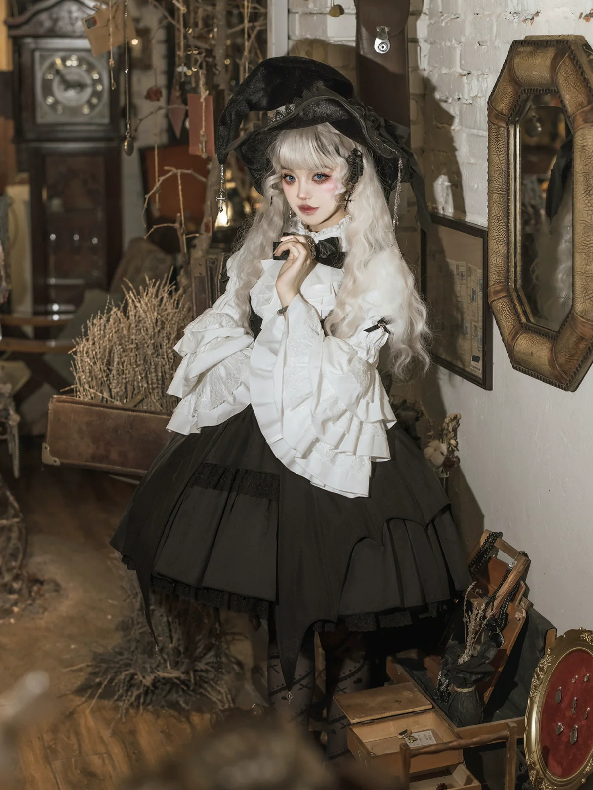 Dawn Witch - Black Gothic Lolita JSK Dress + White Blouse - Image 14