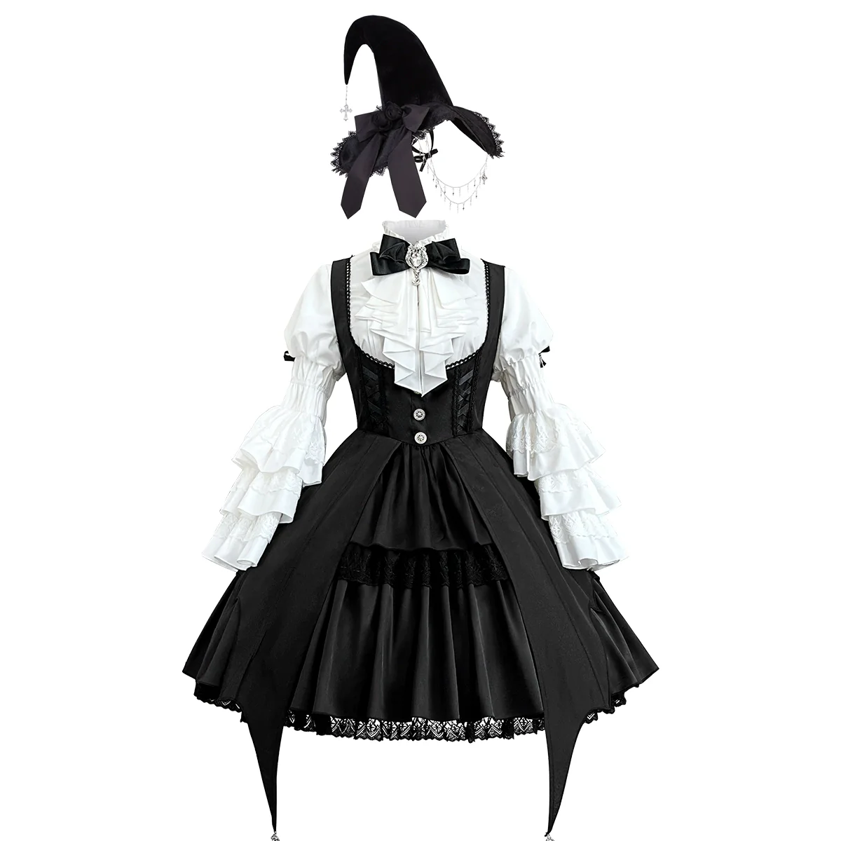 Dawn Witch - Black Gothic Lolita JSK Dress + White Blouse - Image 15