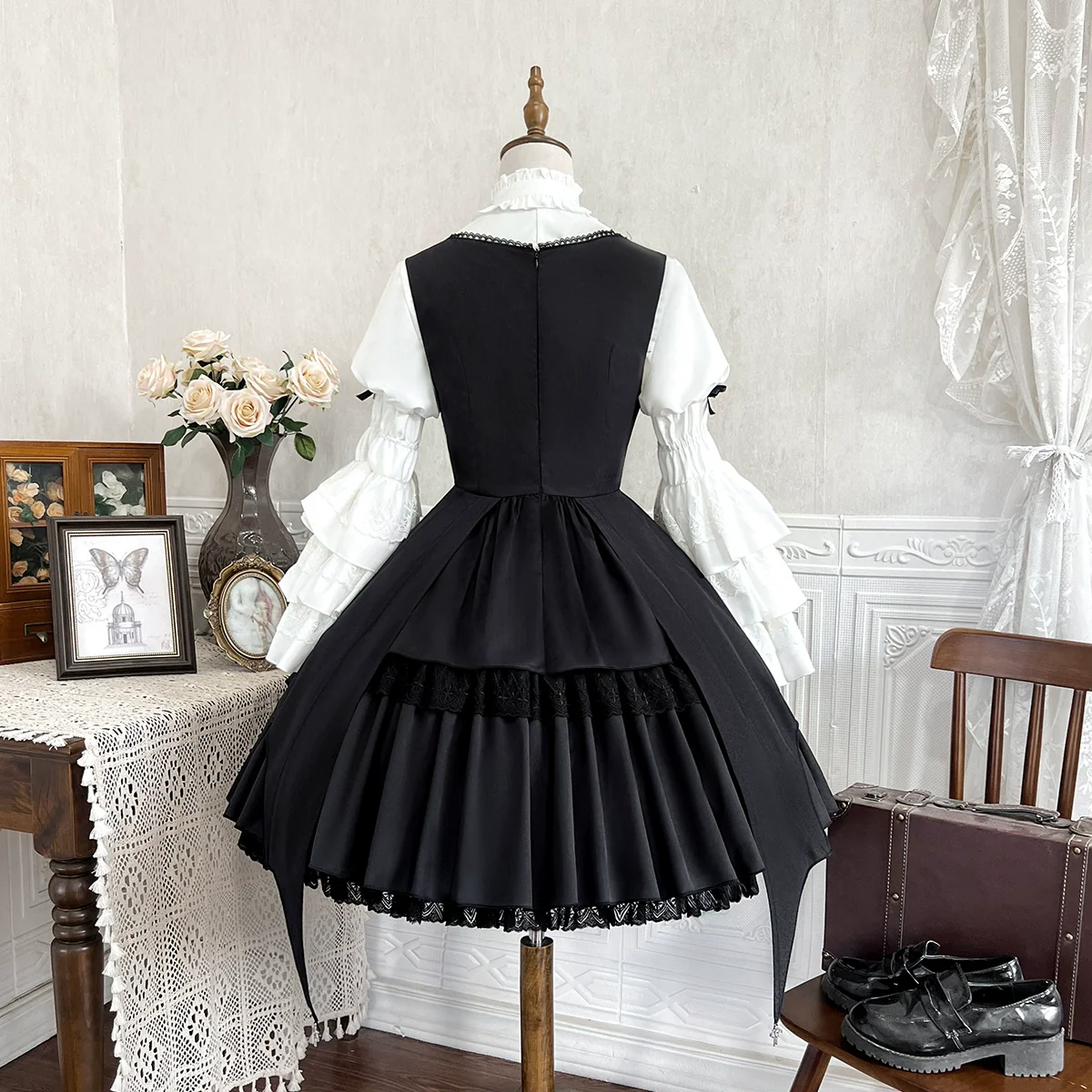 Dawn Witch - Black Gothic Lolita JSK Dress + White Blouse - Image 6