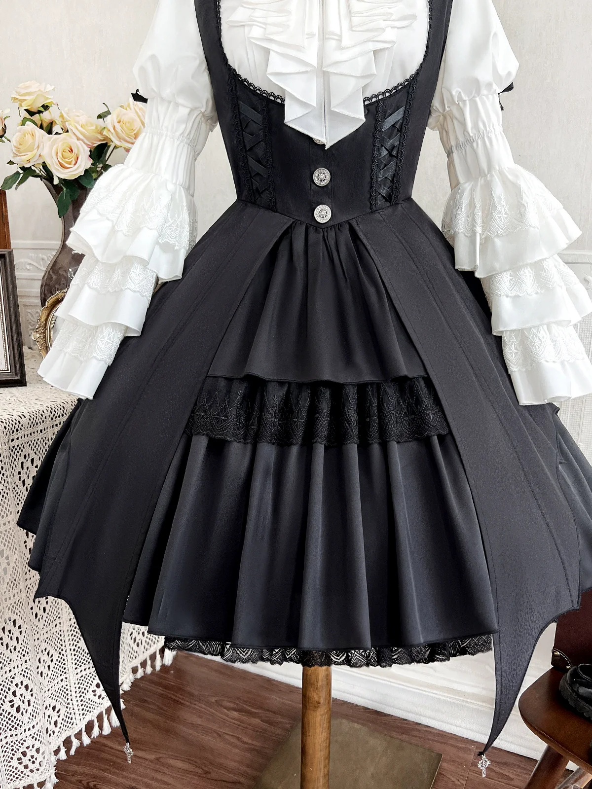 Dawn Witch - Black Gothic Lolita JSK Dress + White Blouse - Image 9