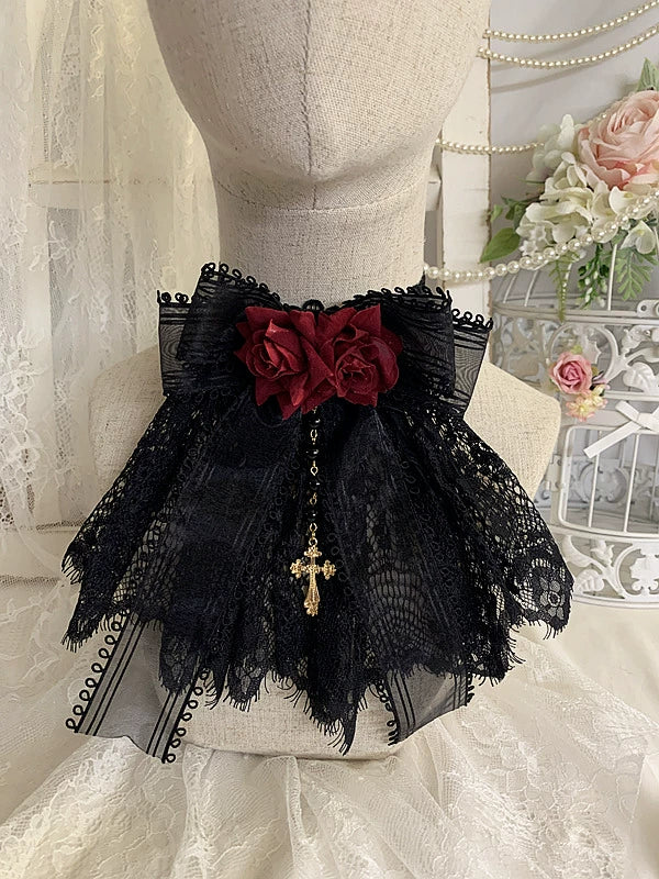 Sweet Jelly Lolita - Black Gothic Lolita Necklace Lace Lolita Brooch - Image 3