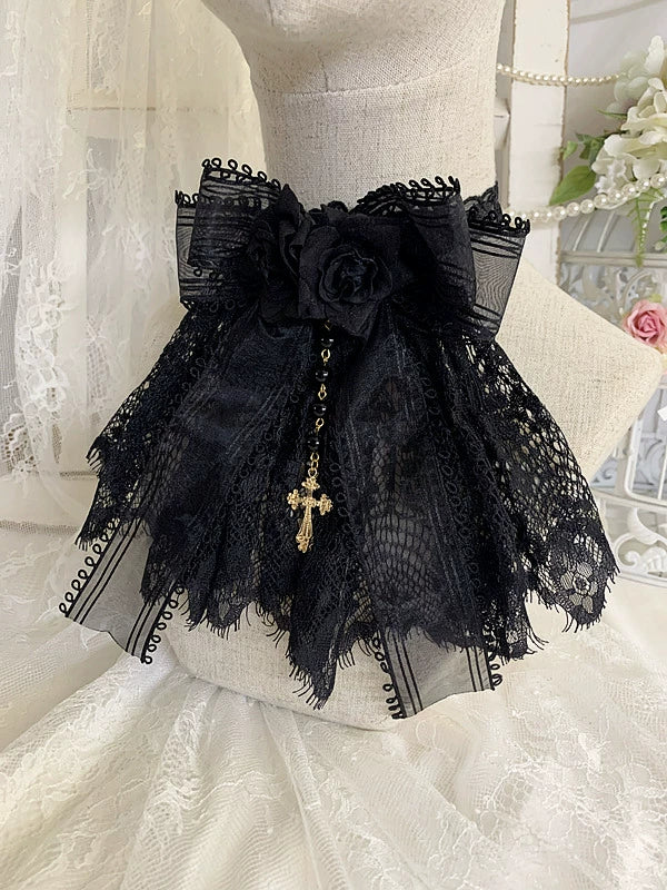 Sweet Jelly Lolita - Black Gothic Lolita Necklace Lace Lolita Brooch - Image 6