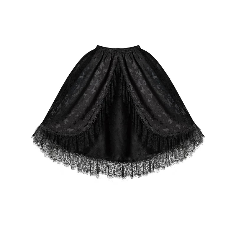 Under the Hanging Moon - Black Gothic Lolita SK Set, Modified Mamian Skirt - Image 31