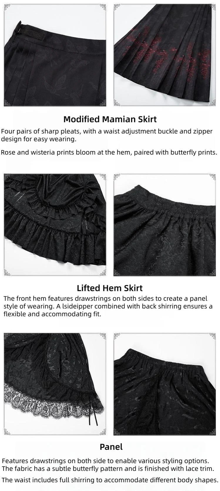 Under the Hanging Moon - Black Gothic Lolita SK Set, Modified Mamian Skirt - Image 7