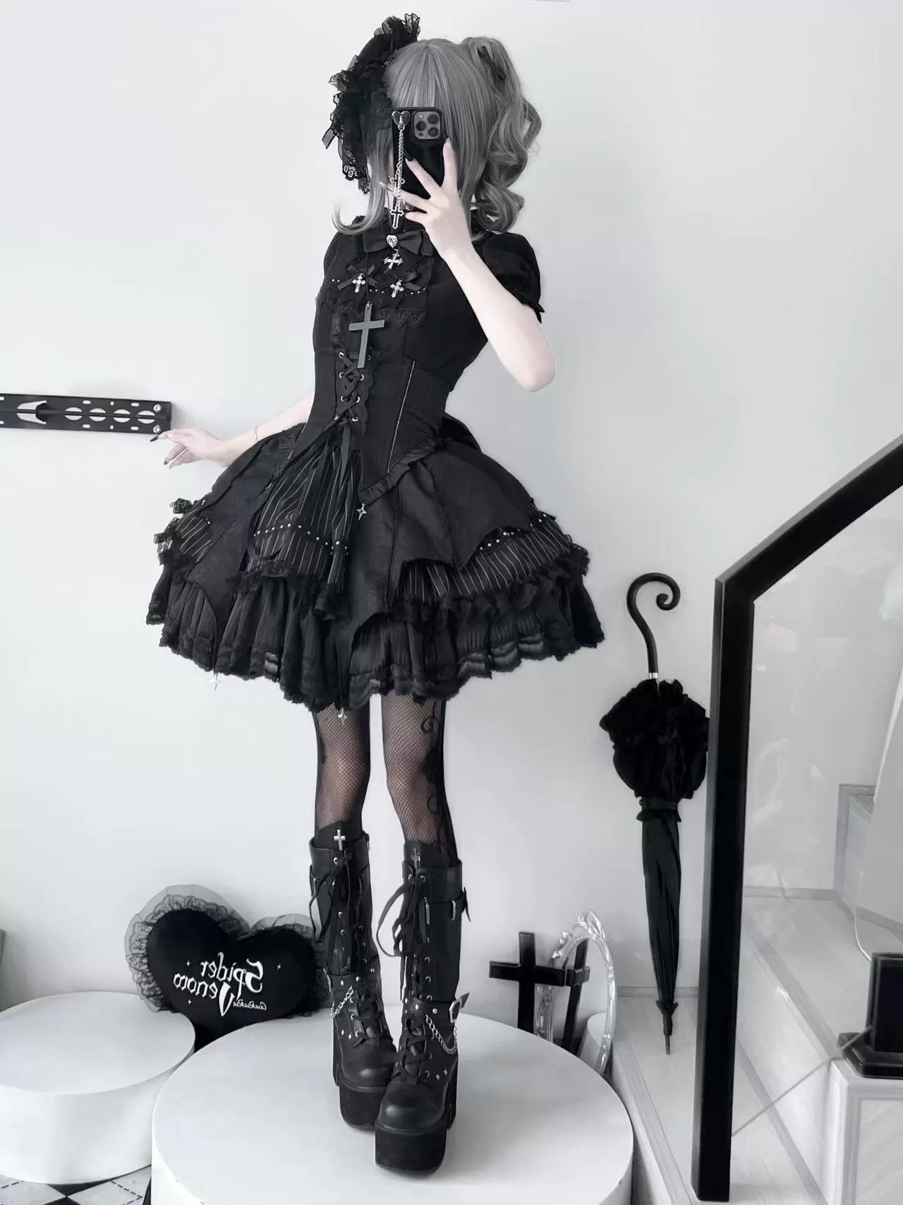 Twilight Song - Trace Bone - Black Gothic Lolita SK & Waist Cincher - Image 11