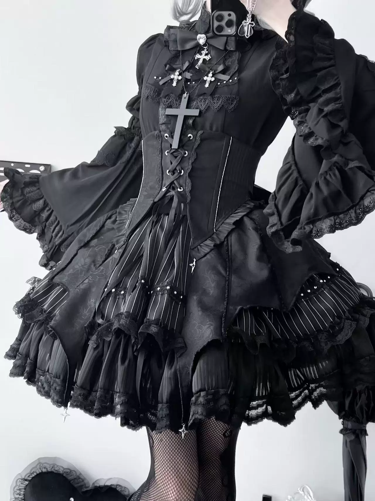 Twilight Song - Trace Bone - Black Gothic Lolita SK & Waist Cincher - Image 12
