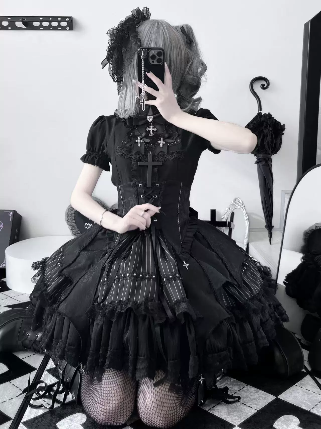 Twilight Song - Trace Bone - Black Gothic Lolita SK & Waist Cincher - Image 13