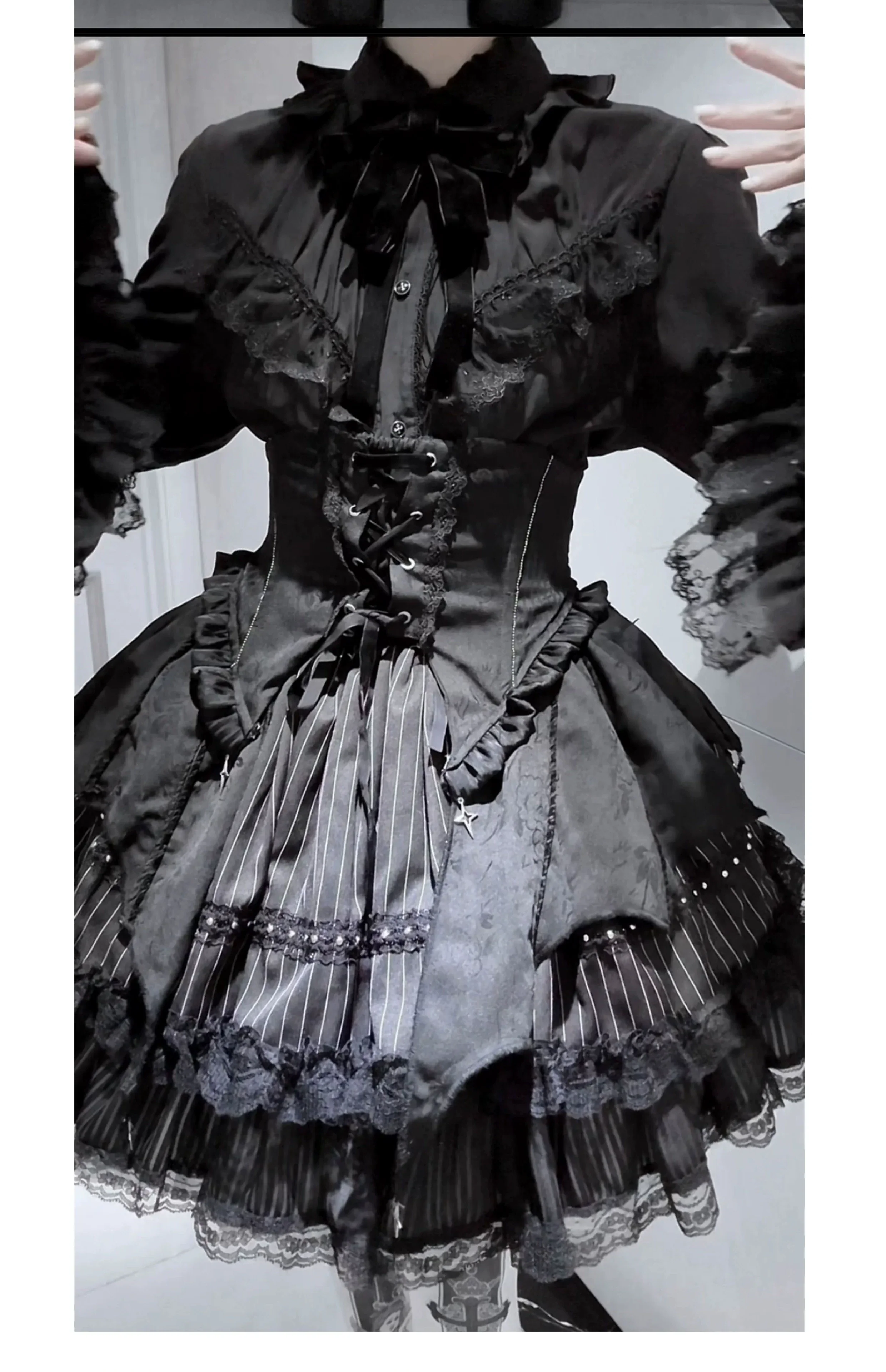Twilight Song - Trace Bone - Black Gothic Lolita SK & Waist Cincher - Image 14