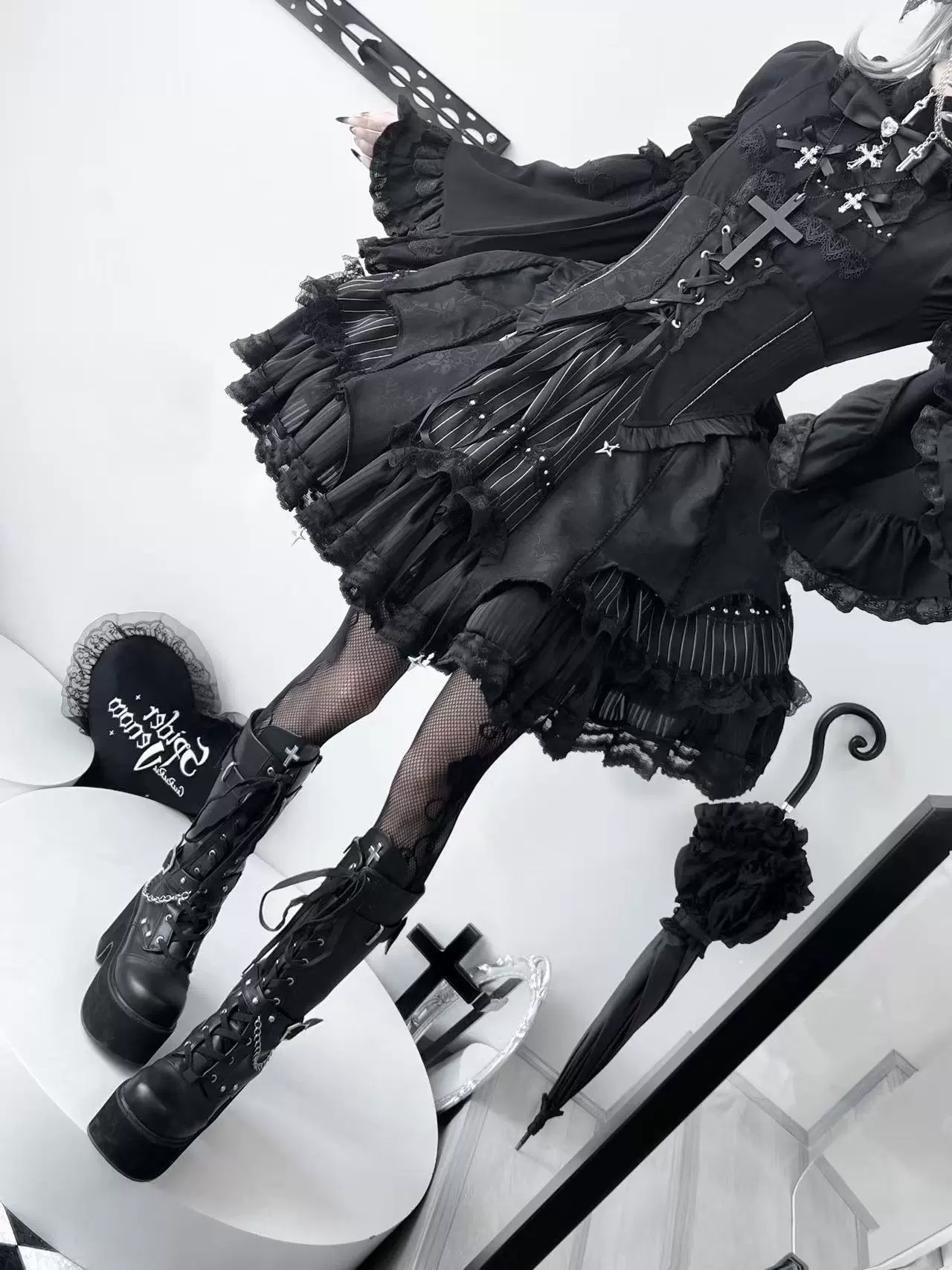 Twilight Song - Trace Bone - Black Gothic Lolita SK & Waist Cincher - Image 15