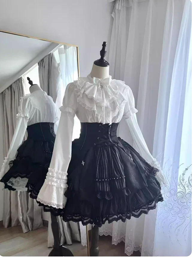 Twilight Song - Trace Bone - Black Gothic Lolita SK & Waist Cincher - Image 17