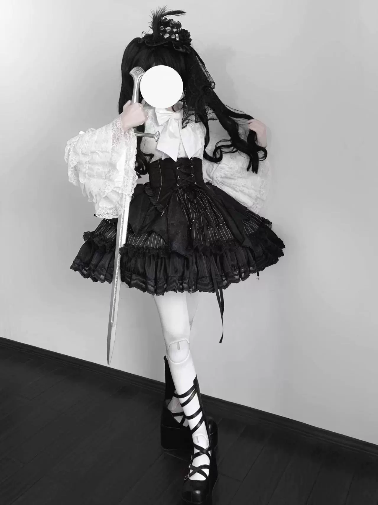 Twilight Song - Trace Bone - Black Gothic Lolita SK & Waist Cincher - Image 6
