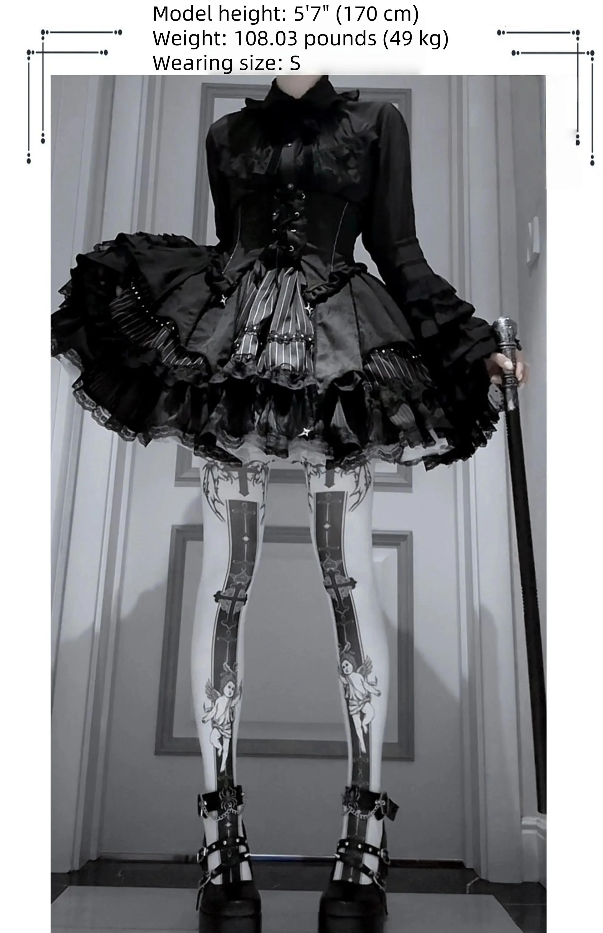 Twilight Song - Trace Bone - Black Gothic Lolita SK & Waist Cincher - Image 9