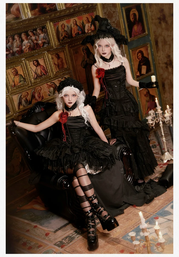 With PUJI - Letter and Poetry · Twilight - Black Gothic Lolita Skirt Set, Witch-Inspired - Image 11