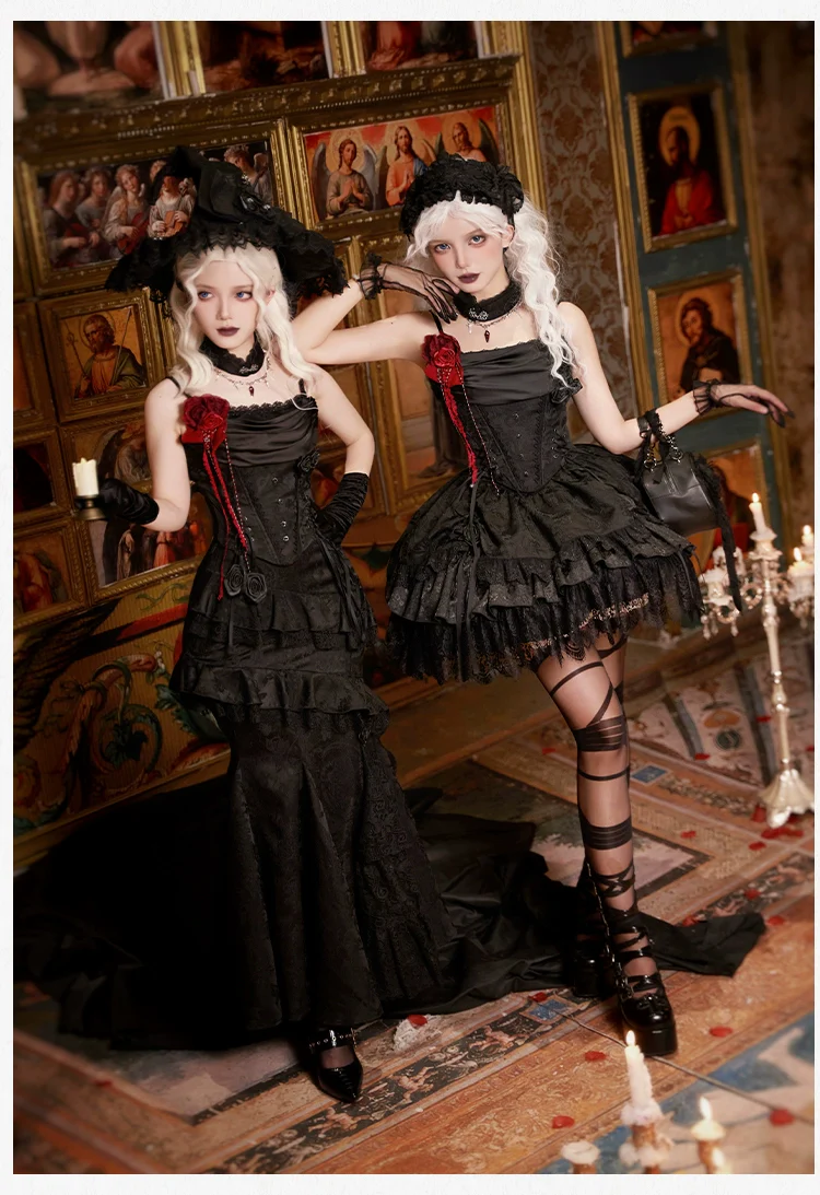 With PUJI - Letter and Poetry · Twilight - Black Gothic Lolita Skirt Set, Witch-Inspired - Image 12