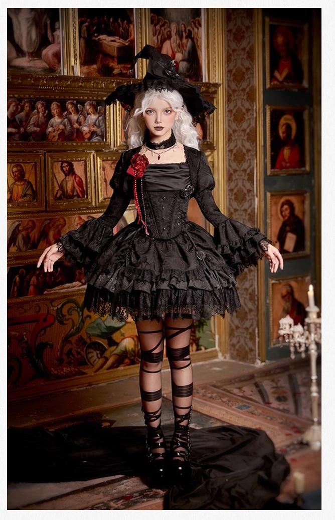 With PUJI - Letter and Poetry · Twilight - Black Gothic Lolita Skirt Set, Witch-Inspired - Image 15