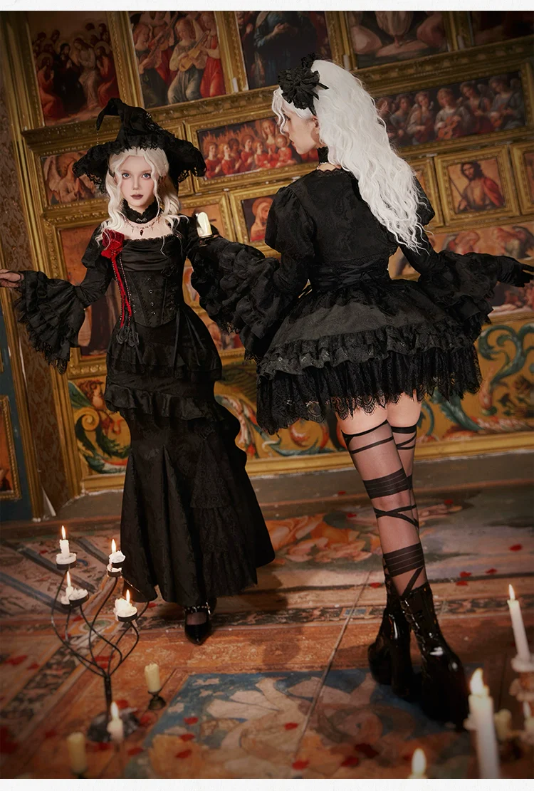 With PUJI - Letter and Poetry · Twilight - Black Gothic Lolita Skirt Set, Witch-Inspired - Image 21