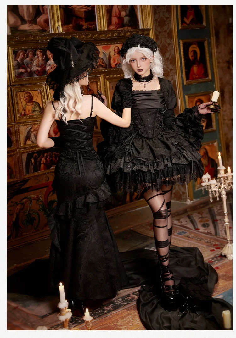 With PUJI - Letter and Poetry · Twilight - Black Gothic Lolita Skirt Set, Witch-Inspired - Image 22