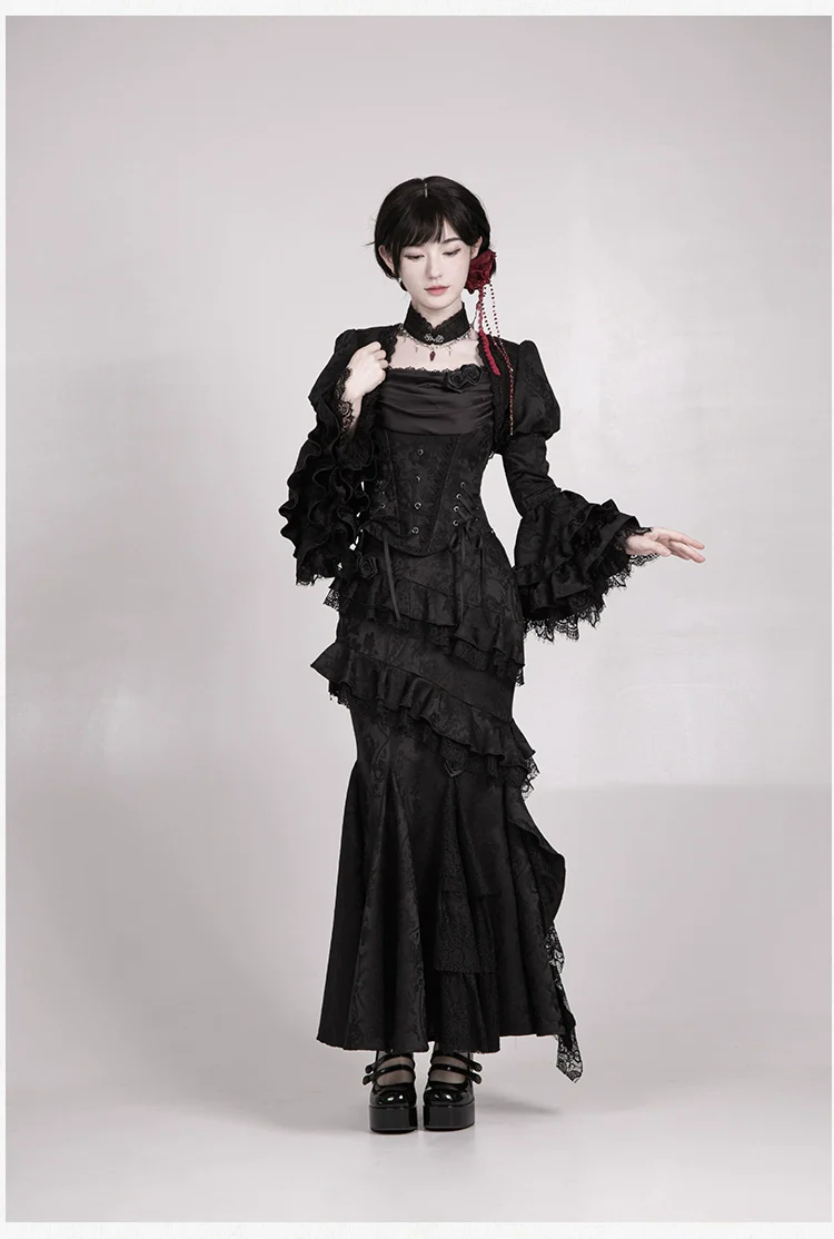 With PUJI - Letter and Poetry · Twilight - Black Gothic Lolita Skirt Set, Witch-Inspired - Image 24