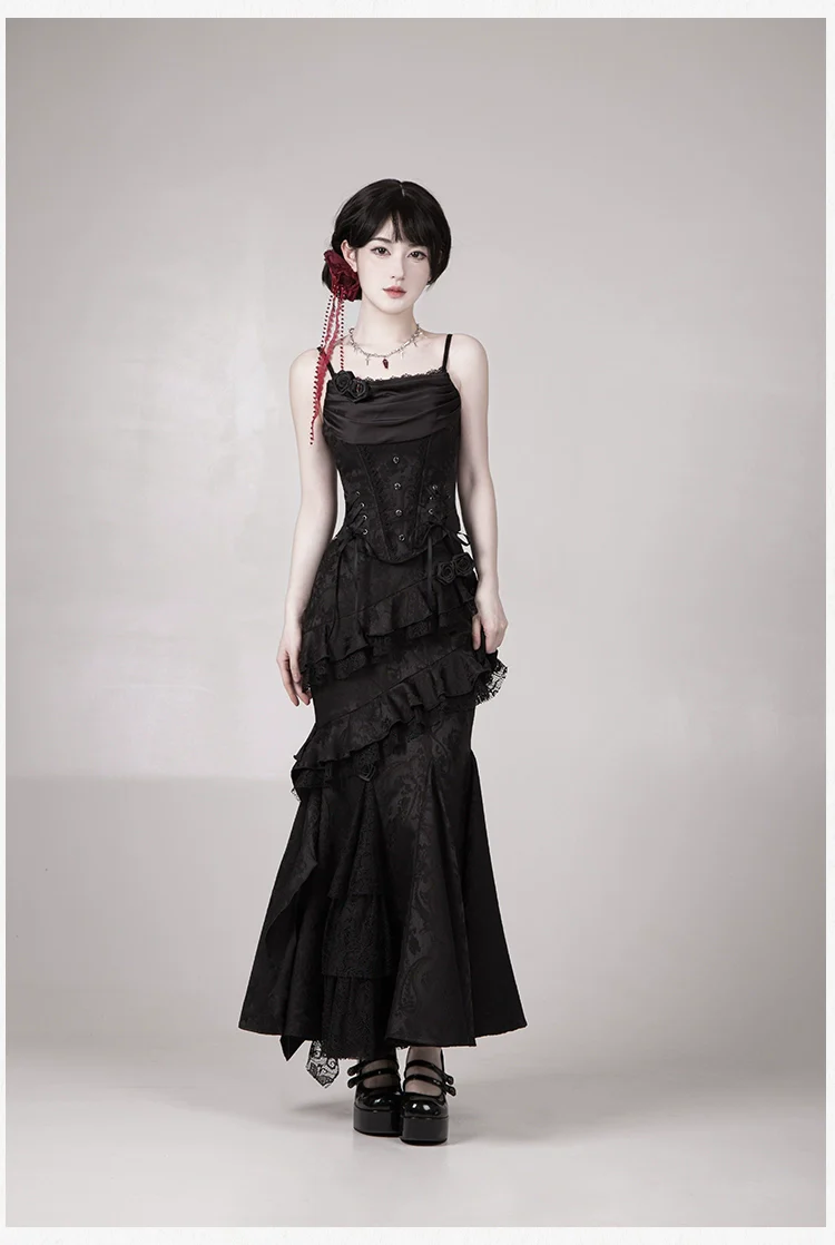 With PUJI - Letter and Poetry · Twilight - Black Gothic Lolita Skirt Set, Witch-Inspired - Image 25