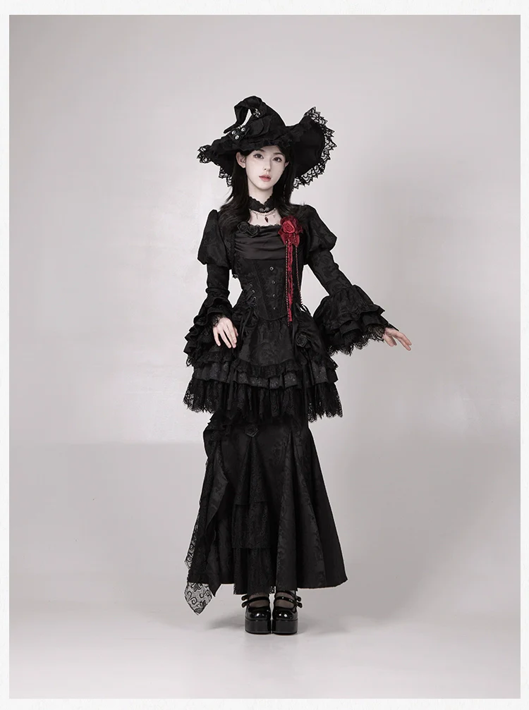 With PUJI - Letter and Poetry · Twilight - Black Gothic Lolita Skirt Set, Witch-Inspired - Image 27